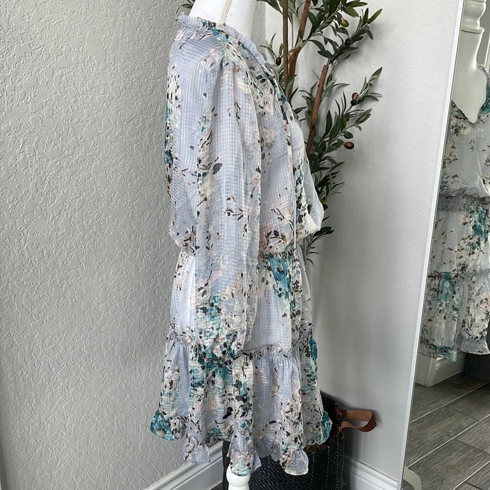 Love Stitch Women’s Boho Floral Smocked Sheer A-Line Ruffle Dress Size Medium - Picture 5 of 9